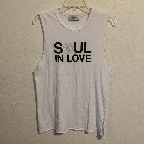 SoulCycle Soul in Love White Tank Top Raw Hems - Picture 2 of 8